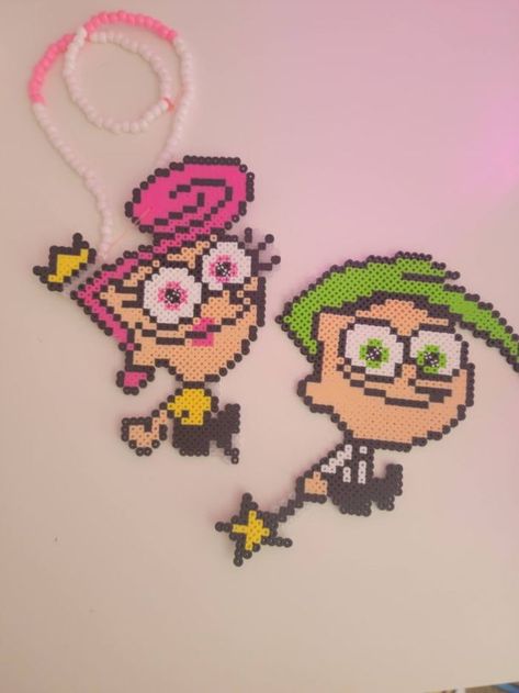 Fairly Odd Parents Perler Beads, Wanda And Cosmo, Perler Necklace, Bead Templates, Fairly Oddparents, Melty Bead Patterns, Fairly Odd Parents, Odd Parents, Beads Patterns