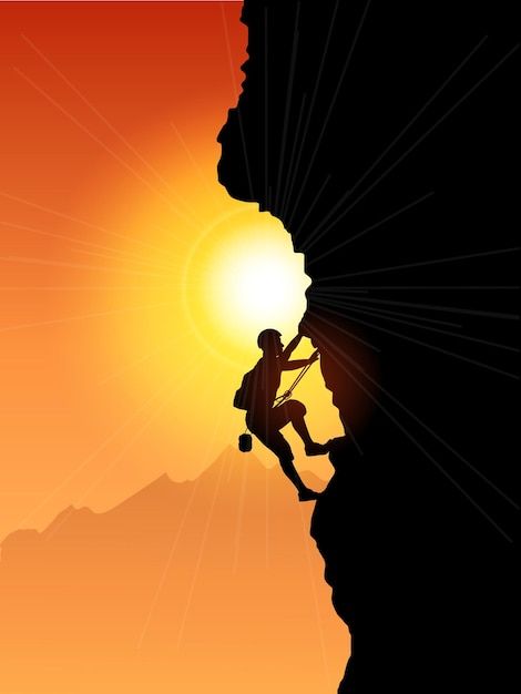 Silhouette of a rock climber against a s... | Premium Vector #Freepik #vector #rock-climber #mountain-climber #mountain-climbing #rock-climbing Climbing Silhouette, Snowflake Making, Mountain Pictures, Outdoor Climbing, Mountain Climbers, Rock Climbers, Funny Phone Wallpaper, Fantasy Paintings, Mountain Climbing