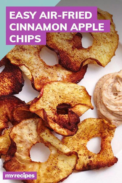 #HealthyDietFoods Cinnamon Apple Chips, Air Fryer Recipes Dessert, Air Fryer Recipes Snacks, Almond Yogurt, Air Fryer Cooking Times, Cooks Air Fryer, Air Fried Food, Air Fryer Oven Recipes, Apple Chips