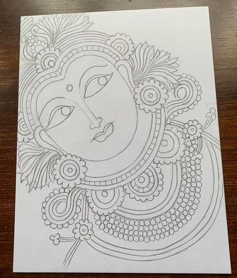 Mural Painting Sketches, Easy Kalamkari Art, Mural Drawing Ideas Easy, Kathakali Outline, Kerala Mural Drawings, Kerala Mural Sketches, Kerala Mural Painting Krishna Simple, Kathakali Pencil Drawing, Easy Mural Painting Kerala