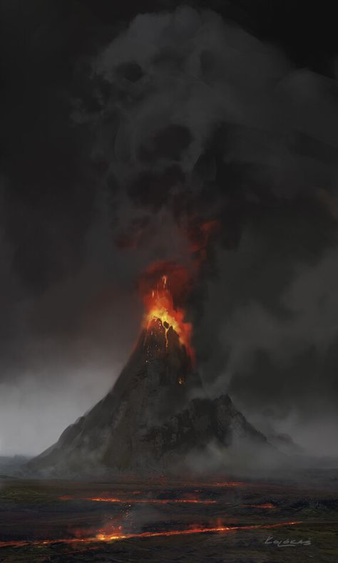 ArtStation - Volcano Volcano Aesthetic Drawing, Volcano Landscape Art, Fantasy Volcano Art, Volcano Fortress, Volcano Digital Art, Volcano Concept Art, Dragon Volcano, Fantasy Volcano, Sunflower Story