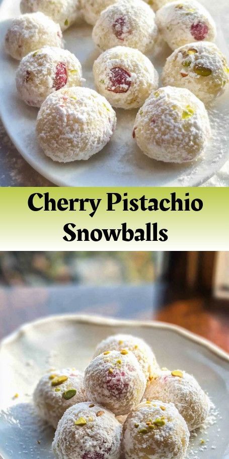 "Cherry Pistachio Snowball Cookies - Festive Twist on a Holiday Classic" These Cherry Pistachio Snowball Cookies are a delightful twist on the classic holiday treat. With a nutty, crumbly texture and sweet, tart cherry flavor, these cookies are a colorful and festive addition to any cookie tray. Impress your family and friends with this easy-to-make and delicious recipe! #HolidayBaking #CherryPistachioCookies #SnowballCookies #SweetTooth #EasyRecipe #FestiveTreats Cherry Pistachio Snowballs, Pistachio Cherry Snowball Cookies, Cherry Balls Christmas, Cherry Pistachio Snowball Cookies, Cherry Filled Cookies, Pistachio Cherry Cookies, Maraschino Cherry Recipes, Cherry Snowballs, Cherry Pistachio Cookies