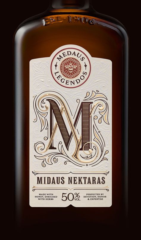 This Spirit is a New Take on an Old Lithuanian Tradition | Dieline Spirits Label Design, Creative Wine Label, Whiskey Packaging, Vintage Wine Label, Vodka Labels, Whiskey Label, Wine Bottle Design, Bottle Design Packaging, Alcohol Packaging