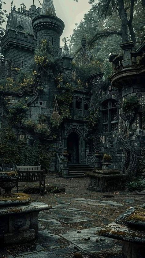 Castle In The Forest Aesthetic, Gothic Mansion Art, Gothic Architecture Concept Art, Gothic Medieval Aesthetic, Abandoned Castle Aesthetic, Castle Ruins Aesthetic, Castles Dark, Dark Gothic Castle, Dark Castle Aesthetic