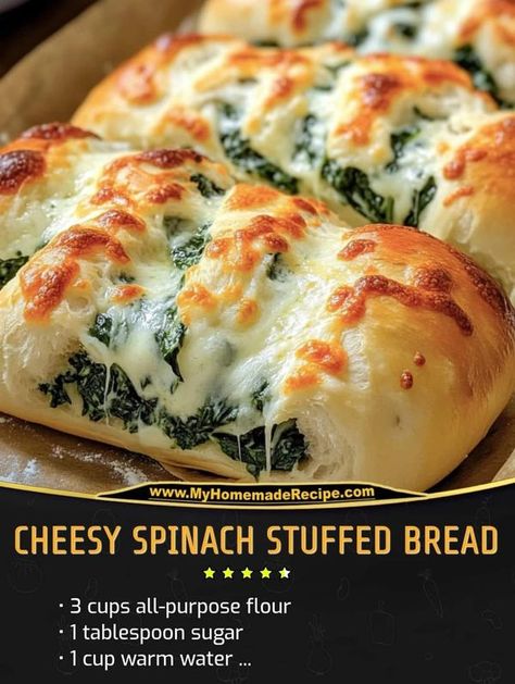 Old fashion Recipes | Cheesy Spinach Stuffed Bread | Facebook Cheesy Spinach Bread, Spinach And Cheese Bread, Spinach Cheese Bread, Spinach Bread Recipe, Stuffed Foccacia Bread Recipes, Spinach Fettuccine, Stuffed Breads, Spinach Bread, How To Make Spinach