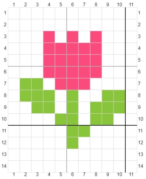 Tulip Grid Pattern, Flower Pixel Art Easy, Tulips Pixel Art, Coquette Pixel Art, Flower Pixel Art Grid, Pixel Art Fleur, Pixel Art Flower, Flower Pixel Art, Pixel Flower