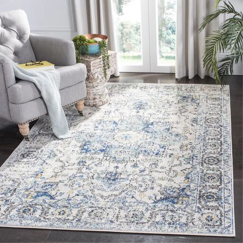 Mistana Katie Oriental Cream/Navy Area Rug & Reviews | Wayfair Beach Farmhouse Decor, Transitional Carpet, Beach Farmhouse, Mod Decor, Eclectic Area Rug, Transitional Home Decor, Living Rugs, Area Rug Design, Transitional House