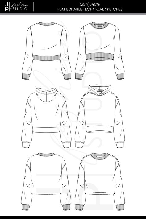 Drawing Sweatshirts, Sweatshirt Technical Drawing, Sweatshirt Flat Sketch, Hoodie Flat Sketch, Fashion Flats Illustrations, Sweatshirt Sketch, Sweatshirt Illustration, Flat Sketches Fashion, Sweatshirt Drawing