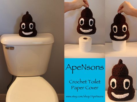 Crochet Poop, Crochet Toilet Roll Cover, Crochet Tissue Box Cover, Toilet Paper Cover, Funny Crochet, Paperclip Bookmarks, Poop Emoji, Crochet Humor, Crochet Things