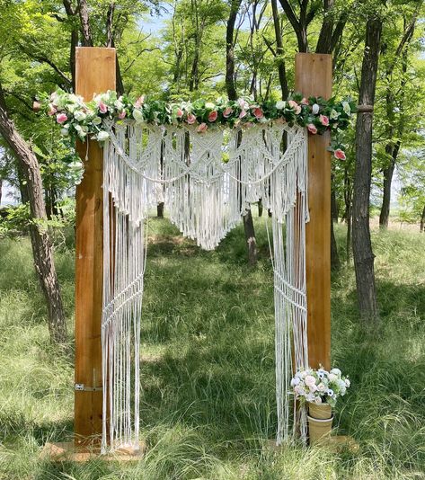 PRICES MAY VARY. Macrame Curtain Size：50(W)*90(H) inche,you can adjust the size according to your need.（Wood Stick and Flowers Not Included） At the beginning，You maybe choose it as the wedding background at outdoor,later you can hang it at your bedroom (there are many nails with it),also you can take off the top thread and put it on your pole as a curtain. A perfect gift which Perfectly fit in the interior of dorm room,wedding backdrop, living room, bedroom, headboard, kids room and even a cozy Hanging Flowers Wedding, Wedding Pergola, Macrame Wedding Arch, Rideaux Boho, Cortinas Boho, Kansas Wedding, Macrame Wedding Backdrop, Large Curtains, Hanging Room Dividers