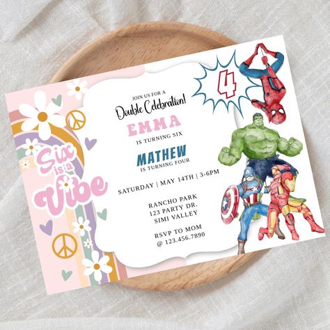 EDITABLE, Joint Birthday, Superhero invite, Sibling Invitation, Twin invite, Sibling party, Any Age, Digital, Double Birthday, Groovy Invite Brother Sister Party Themes, Dual Birthday Party Invitations, Boy Girl Shared Birthday Party Ideas, Birthday Invitations Card Design Ideas, Double Birthday Invitations, Dual Birthday Party Themes, Siblings Birthday Party Ideas Combined, Shared Birthday Party Ideas, Double Birthday Party Ideas