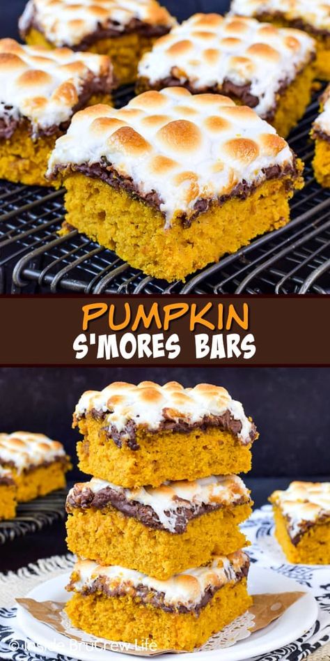 Pumpkin Cake Bars, Easy Pumpkin Recipes Desserts, Easy Pumpkin Bars, Layered Pumpkin Dessert, Pumpkin Dessert Recipes, Vegan Pumpkin Cookies, Easy Pumpkin Dessert, S Mores Bars, Pumpkin Bars