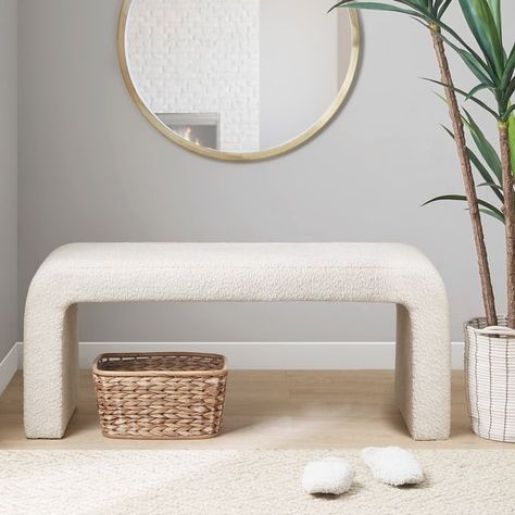 INK+IVY Steve Cream Boucle Waterfall Bench - On Sale - Bed Bath & Beyond - 37992440 Waterfall Bench, Contemporary Bench, Modern Contemporary Home, Fabric Bench, Waterfall Design, Living Room Furniture Chairs, Boucle Fabric, Wood Bench, Upholstered Bench