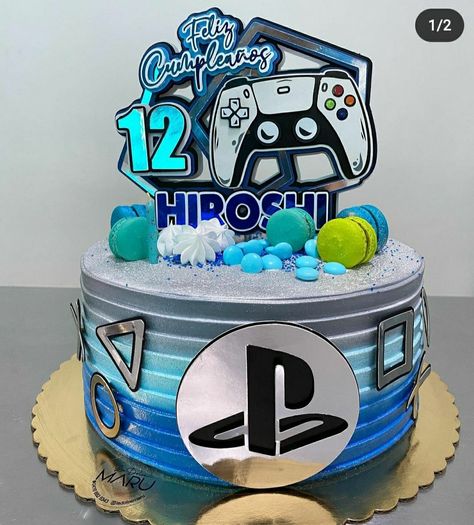 Playstation 5 Birthday Party Ideas, Ps4 Party Ideas, Ps5 Party Theme, Playstation Cakes For Boys, Ps5 Cake Ideas, Playstation Birthday Cake, Pastel Play Station, Playstation Party Ideas, Playstation Cake Topper