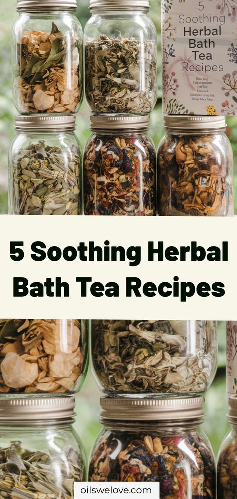 5 Soothing Herbal Bath Tea Recipes: Relax and Unwind with these All-Natural Blends! Boost your self-care routine with these DIY herbal bath teas that will leave you feeling refreshed and rejuvenated. Perfect for a relaxing soak after a long day, these herbal blends are made with simple ingredients like lavender, chamomile, and peppermint to help calm your mind and soothe your body. Try out these easy-to-make recipes for a spa-like experience right at home. #herbalbathtea #DIYbeauty #selfcare #relaxation #naturalskincare Herbal Tea Recipes Diy, Bath Tea Bags Diy, Diy Bath Soak Recipes, Herbal Bath Recipes, Bath Tea Recipe, Natural Hygiene, Bath Teas, Bath Soak Recipe, Bath Tea Bags