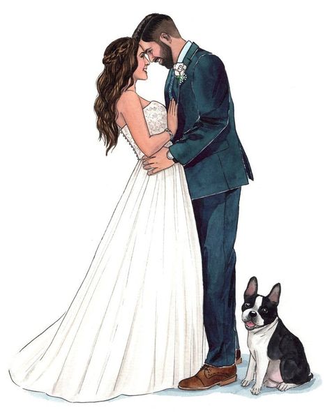 Custom Wedding Illustration, Custom Couple Illustration, First Wedding Anniversary Gift, Best Anniversary Gifts, Custom Watercolor Portrait, Wedding Painting, Sweet Art, Wedding Illustration, Wedding Pets