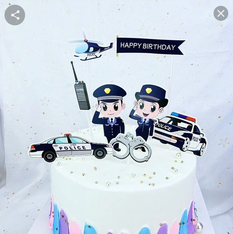 Police Cakes, Birthday Cupcake Toppers, Patterned Cake, Birthday Cupcake, Happy Birthday Parties, Police Car, Cake Decorating Supplies, Cake Toppings, Birthday Cupcakes