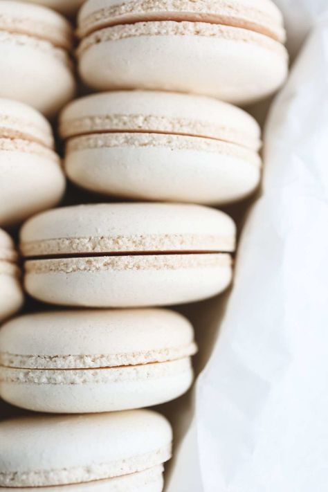 French Meringue Macarons Shells - Everything Marina Macarons Recipe Easy, Macaron Recipes, French Meringue, French Macarons Recipe, Wilton Tips, Shells Recipe, Basic French, Liquid Egg Whites, Macaron Flavors