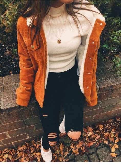 Daily Dress Me, Cooler Style, Lambskin Jacket, Perfect Fall Outfit, Jeans Outfit Casual, Causal Outfits, Black Ripped Jeans, Arabian Nights, Cute Fall Outfits