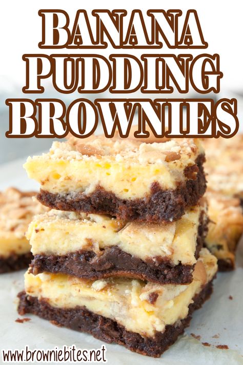 Banana Pudding With Cream Cheese, Pudding With Cream Cheese, Banana Pudding Brownies, Pudding Brownies, Instant Banana Pudding, Banana Brownies, Banana Dessert Recipes, Chocolate Chip Brownies, Fudgy Brownie