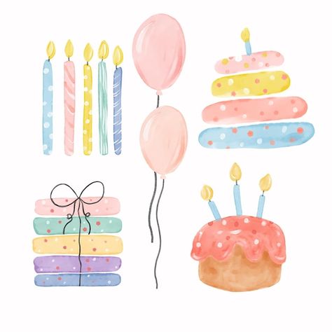 Happy Birthday Fonts Hand Drawn Simple, Cake Drawings, Birthday Cake Watercolor, Cupcake Background, Watercolor Birthday Cake, Birthday Itinerary, Background Cake, Cake Watercolor, Watercolor Cakes