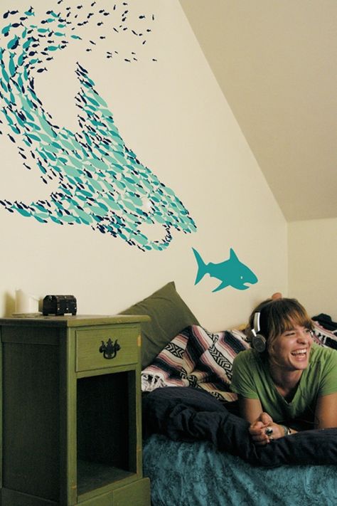 strength_numbers_product Shark Mural, Shark Themed Bedroom, Shark Bedroom, Shark Room, Strength In Numbers, Surf Room, Ocean Room, Fishing Room, Graphic Wall