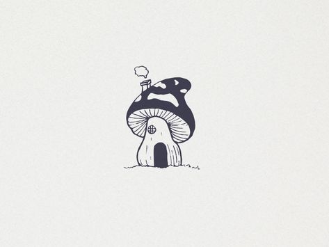 Mushroom House Tattoo, House Tattoo, Ocean Tattoo, Mushroom Tattoos, Tattoo Minimalist, Bff Tattoos, Mushroom House, Tattoo Illustration, Home Tattoo