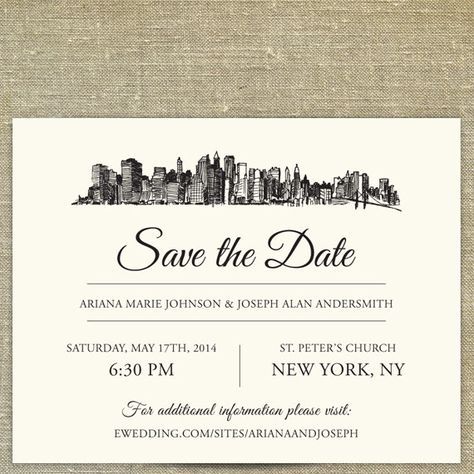 New York CIty Skyline Destination Save the Date by PixieChicago, $5.00 Destination Save The Date, Surviving Infidelity, New York Theme, Nyc City, Virginia City, New York City Skyline, Wedding Invitation Samples, Nyc Skyline, Good Marriage