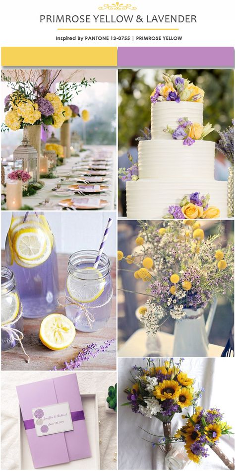 Lavender Ideas, Lavender Wedding Colors, Lila Party, Lavender Wedding Theme, Lavender Bridal Bouquet, Tangled Wedding, Wedding Color Palette Summer, Yellow Wedding Theme, Summer Wedding Cakes