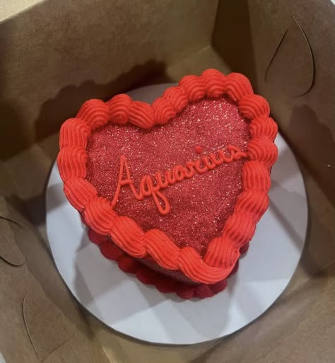 Heart Birthday Cake Aquarius, Aquarius Heart Cake, Aquarius Szn Cake, Aquarius Cake Birthdays, Aquarius Birthday Cake, Aquarius Cake, Red Heart Cake, Red Birthday Cake, Birthday Cake Red