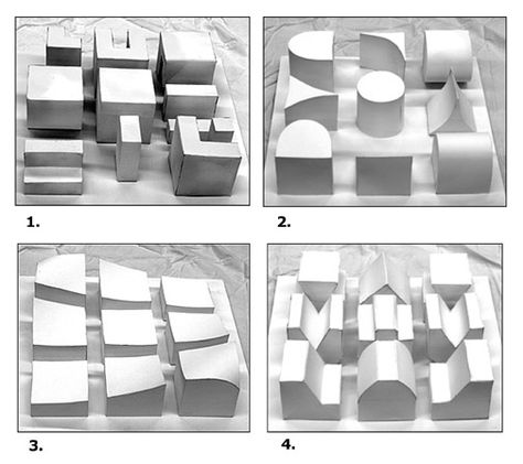 Objective: Using a grid develop nine different solid forms with a cube “Hexahedron” no taller than 3″ the base should be equal on all sides of the square. This project should be clean, spray painted with flat white paint mounted on a flat 14″ x 14″ 3/16″ foam core board. 3” squares 1” space between squares 1.5″ outside margin The Starting layout below. The forms should work well together as a whole, each form being interdependent on the other form. Paper Model Architecture, Grid Architecture, Intro To Art, Paper Structure, Art Showcase, Square Grid, Architectural Sculpture, 9 Square, Landscape Concept