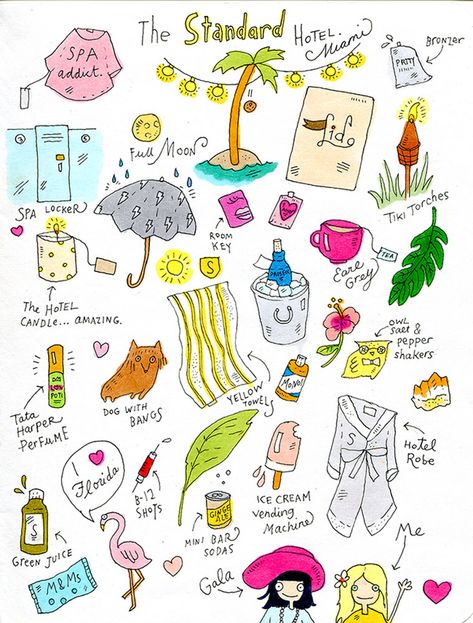 Escape From Snow Island: Our Mid-Winter Trip To Miami (Part Two) Miami Drawing, Gala Darling, Trip To Miami, Travel Doodles, Toddler Organization, Geography Activities, Ipad Drawings, Abc Order, Tiki Torches