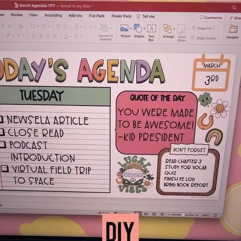 Agenda Classroom Board, Morning Powerpoint Classroom, Class Agenda Board, Daily Google Slides For Classroom, Powerpoint For Teachers, Classroom Agenda Board Elementary, Preppy Teacher Slides, Teacher Daily Agenda Slides, Teacher Presentation Ideas