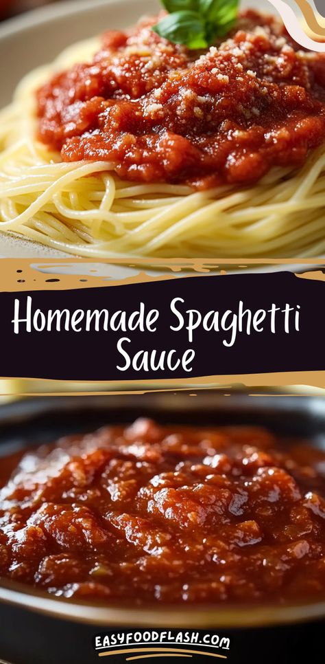 This Homemade Spaghetti Sauce is rich, flavorful, and perfect for any pasta dish. A hearty combination of ground beef, vegetables, and herbs simmered to perfection—it's an easy, satisfying homemade sauce that will elevate your spaghetti night! #HomemadeSpaghettiSauce #SpaghettiSauceRecipe #EasySpaghettiSauce #ItalianCooking #HomemadeSauce #PastaSauce #HealthySpaghettiSauce #SauceRecipes Best Homemade Spaghetti, Best Homemade Spaghetti Sauce, Best Spaghetti Sauce, Homemade Spaghetti Sauce Recipe, Canned Spaghetti Sauce, Resep Pasta, Sauce Spaghetti, Spaghetti Meat Sauce, Best Spaghetti