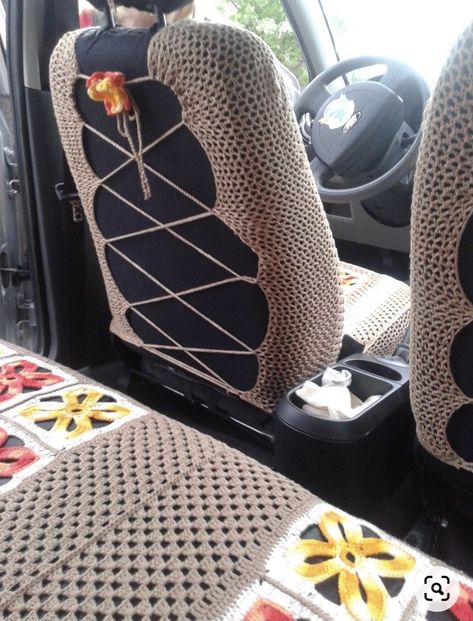 Crochet Car Seat Cover, Car Interior Diy, Hippie Car, Girly Car Accessories, Inside Car, Car Deco, Crochet Car, Cool Car Accessories, Girly Car