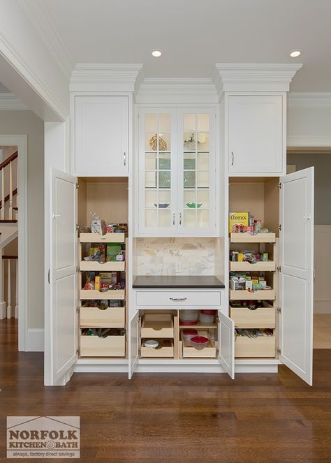 White Kitchen Pantry Cabinet, Desk Kit, Desain Pantry Dapur, White Kitchen Pantry, Model Dapur, Kitchen Pantry Cabinet, Built In Pantry, Desain Pantry, Pantry Cabinets