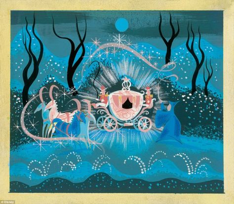 Concept artist Mary Blair’s gouache conceptualization of the Fairy Godmother working her transformative magic to create Cinderella’s coach. Cinderella (1950) Mary Blair Art, Blair Art, Concept Art Disney, Cinderella Movie, 동화 삽화, Mary Blair, Images Disney, Wonderful World Of Disney, Disney Concept Art