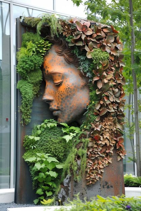 Vertical Garden Design Outdoors, Living Walls Outdoor, Garden Fence Art, Garden Wall Designs, Vertical Garden Design, Wall Design Ideas, Vertical Garden Wall, Moss Wall Art, Garden Cafe