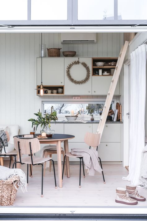 my scandinavian home: The Full Tour of Our Tiny Cabin in Sweden! Scandinavian Tiny House, Cabin Update, Danish Kitchen, Home Ideas Kitchen, Deco Surf, Glamorous Home, Arranging Furniture, Scandinavian Cabin, Paid Partnership