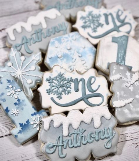 Winter Onederland First Birthday Cookies, Winter Onederland Sugar Cookies, Winter Onederland Cookies Boy, Winter Onederland Cake Boy, Winter Wonderland 1st Birthday Boy, Winter Onederland Cookies, Onederland Cookies, Winter Wonderland Cookies, Winter Onederland Party Boy