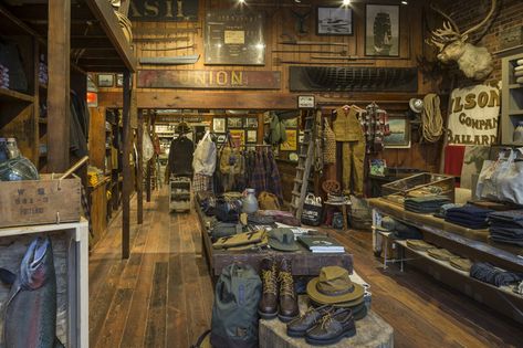 FILSON OPENS NEW NEIGHBORHOOD CONCEPT SHOP IN SEATTLE Curated Spaces, Teddy Bear Brown, Moody Decor, Bear Brown, Concept Shop, Blue Room, Todd Snyder, Shop Layout, Rockefeller Center