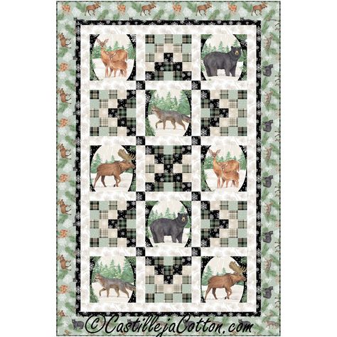 Frosted Animals Quilt Pattern ➤Order here www.castillejacotton.com SKU: 5419-4 #NorthcottFabrics #FrostedForest #WildernessLapQuiltPattern Deer Quilt, Wildlife Quilts, Lap Quilt Patterns, Panel Quilt Patterns, Fabric Panel Quilts, Northcott Fabrics, Quilt Square Patterns, Quilt Border, Lap Quilts