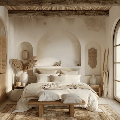 Mediterranean Minimalist Interior, Mediterranean Bedroom, Mediterranean Interior Design, Tranquil Bedroom, Mediterranean Interior, Mediterranean Home, Minimalist Interior Design, Dreamy Bedrooms, Contemporary Interior Design