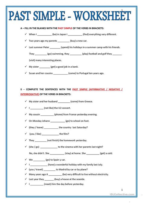 PAST SIMPLE - WORKSHEET - English ESL Worksheets for distance learning and physical classrooms Past Simple Worksheets, Simple Past Tense Worksheet, Grammar Exercise, Easy English Grammar, Tense Worksheet, Past Tense Worksheet, Tenses English, English Grammar Exercises, Simple Past Tense