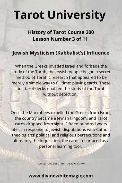 This is one of 11 Pins that explain the history of the use of Tarot. You can see all 11 lessons at the link to my website. History Of Tarot, Tarot Lessons, Tarot History, History Of Tarot Cards, Jewish People, History Lessons, Torah, Oracle Cards, Sacred Space