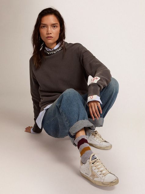 Women’s Super-Star sneakers with gold foxing | Golden Goose The Golden Goose, Golden Family, Gold Fox, Metal Lettering, Goose Sneakers, Exclusive Sneakers, Vintage Soul, Golden Goose Sneakers, Lace Socks