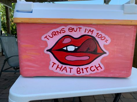 Cooler Painting Ideas For Girls Summer, Sorority Coolers, Frat Formal, Formal Cooler Ideas, Formal Cooler, Cooler Ideas, Cooler Painting, Cooler Designs, Painting Beach