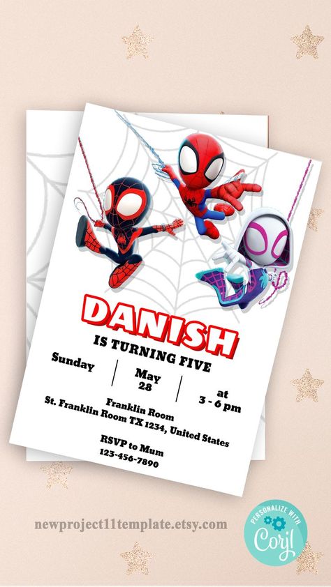 Spider-man And His Amazing Friends Invitation, Spidey Party, Friends Invitation, Spidey Birthday, Superhero Squad, Spiderman Birthday Invitations, Spidey And His Amazing Friends, Bday Invitations, Ghost Spider