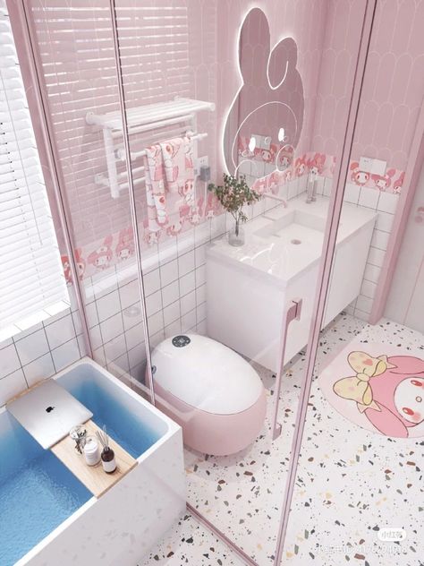 #hellokitty #bathroom #aesthetic #sanrio #decor #kawaii #sanriocore #bathroomideas #cute #sanriocharacters Decorative Tile Bathroom, Small Bathroom With Bath, Hello Kitty Room Decor, Simple Bathroom Decor, Hello Kitty House, Astuces Diy, Bathroom Decor Apartment, Toilet Design, Cute Bedroom Decor