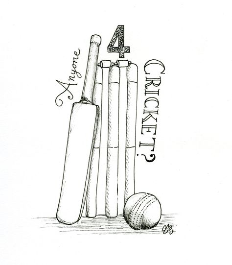 day 21 - #cricket Cricket Bat And Ball Drawing, Cricket Cartoon Art, Simple Cricket Drawing, Cricket Art Paintings, Cricket Tattoo Design Sport, Cricket Drawing Ideas, Cricket Sketch Drawing, Cute Cricket Drawing, Cricket Journal Ideas